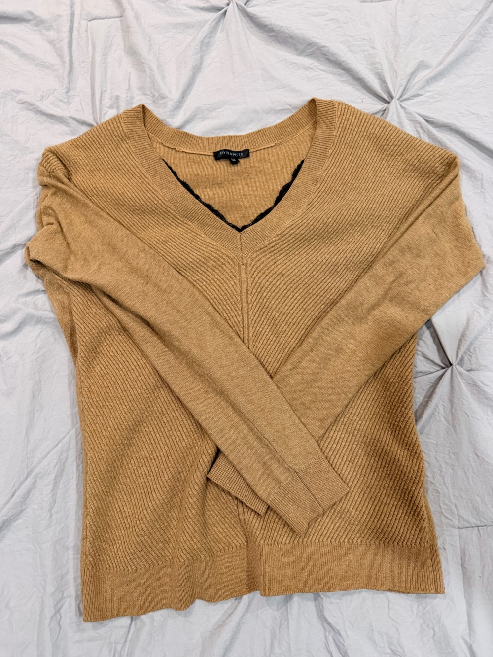 Dynamite Men's Camel V-Neck Ribbed Sweater